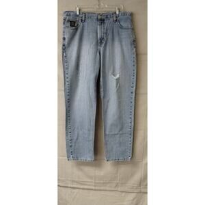 Cinch Mens Jeans Denim Black Label Loose Fit Cowboy Distress Straight Blue 38X34